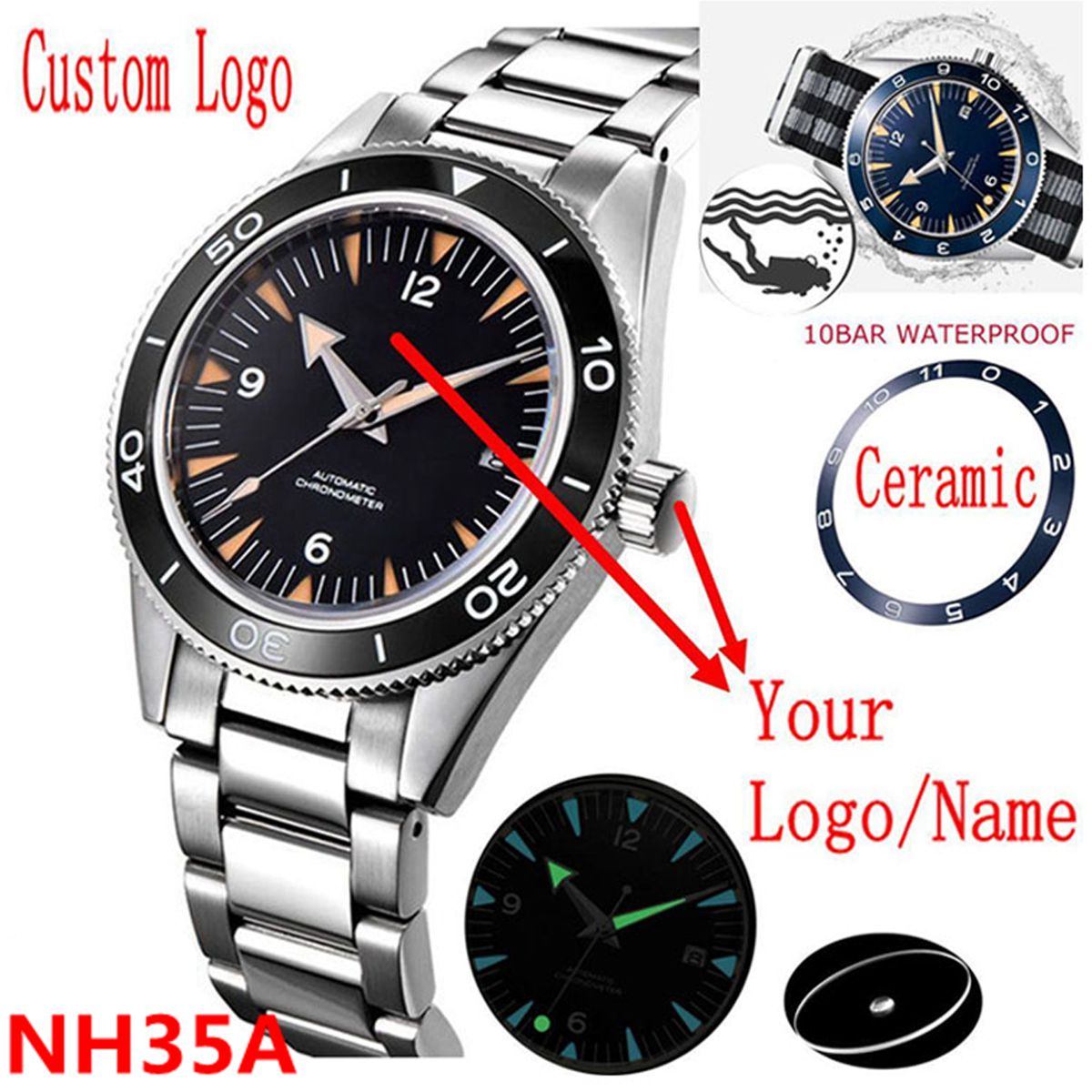 Automatic Watch Winder - Custom Logo NH35 Movement Watch 10bars